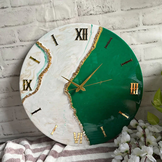 Ultimate Green & White Epoxy Resin Wall Clock