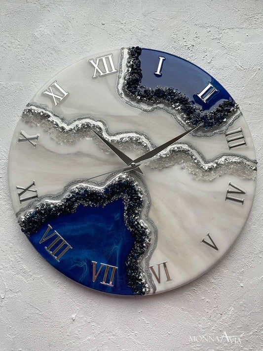 Silver Blue Epoxy Wall Clock