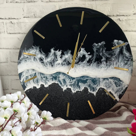 Black Ocean Multi Waves Epoxy Resin Wall Clock - The First Decor
