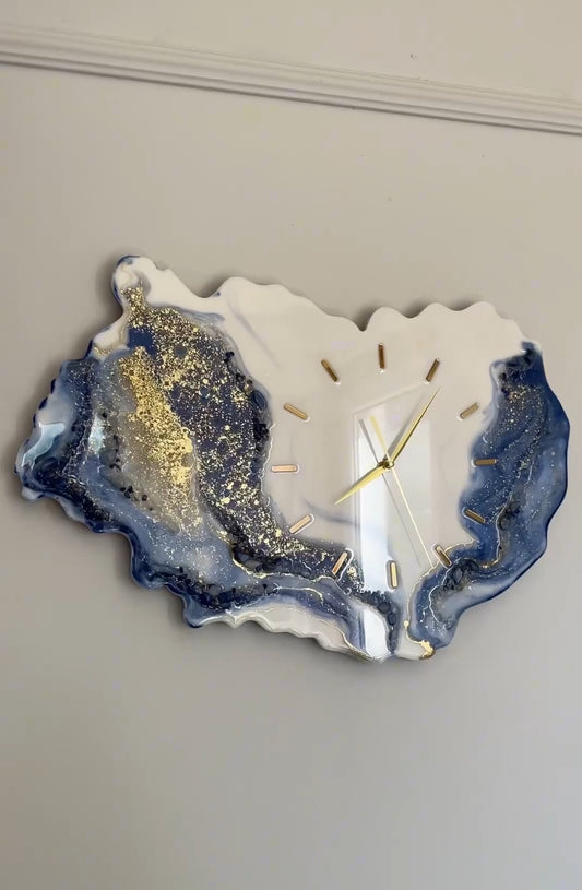 Blue White Amoeba Shaped Resin wall clock