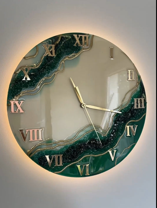 Green White Resin Wall Clock (with light)