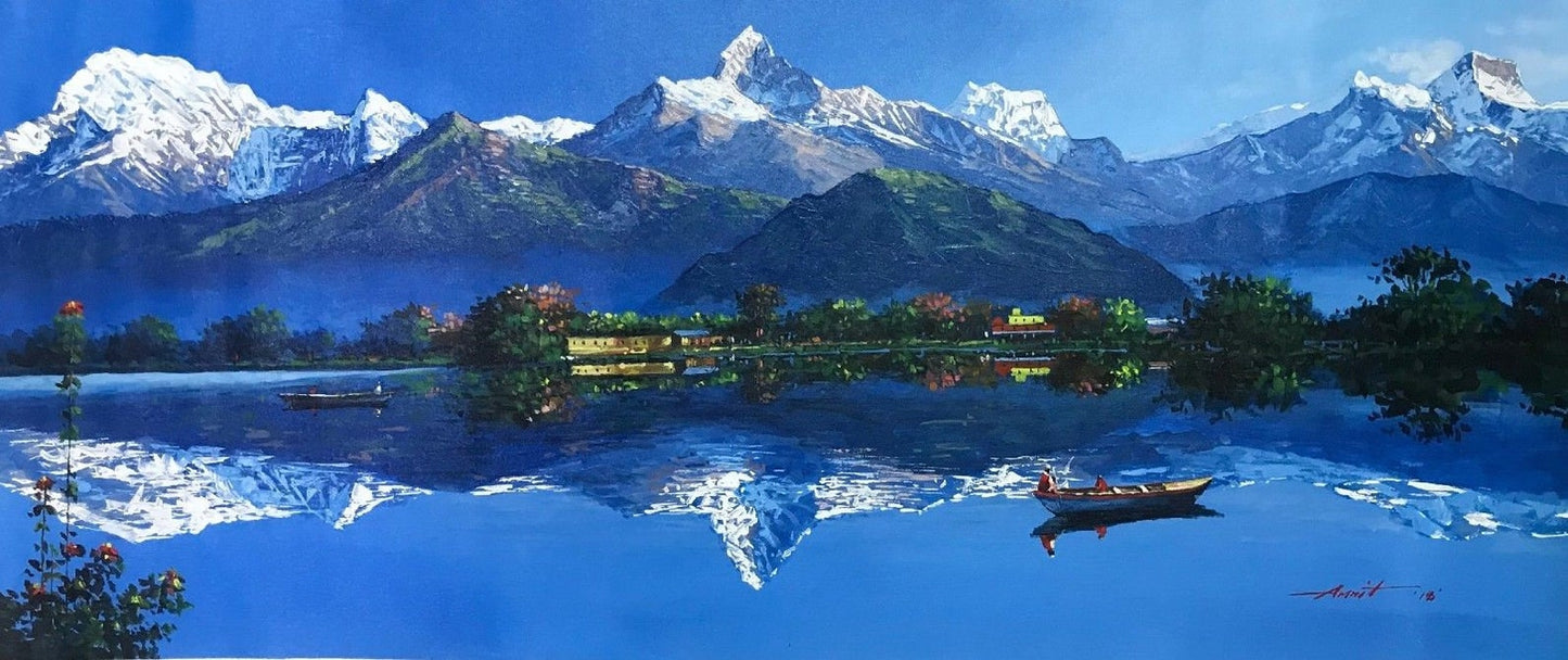 Mount Annapurna View From Fewa Lake Pokhara Nepal