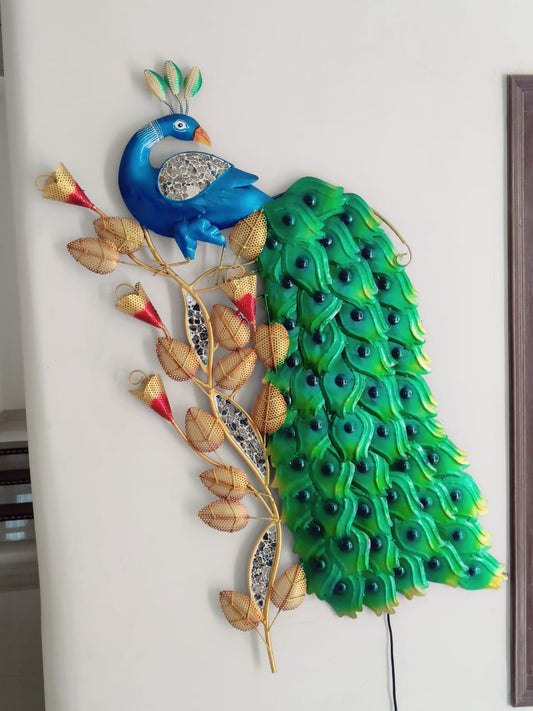 VERTICAL PEACOCK METAL WALL ART ( 2X4 FEET )