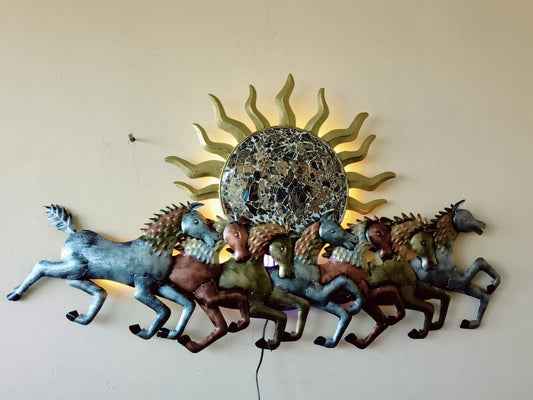 RUNNING HORSE WITH SUN METAL WALL ART ( 4X2.5 FEET)