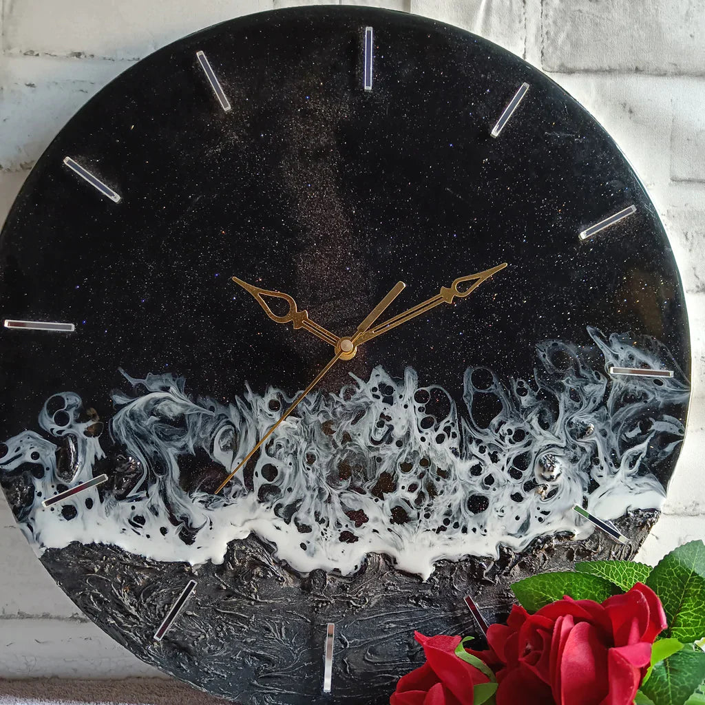 Dark Black Finish Epoxy Resin Wall Clock