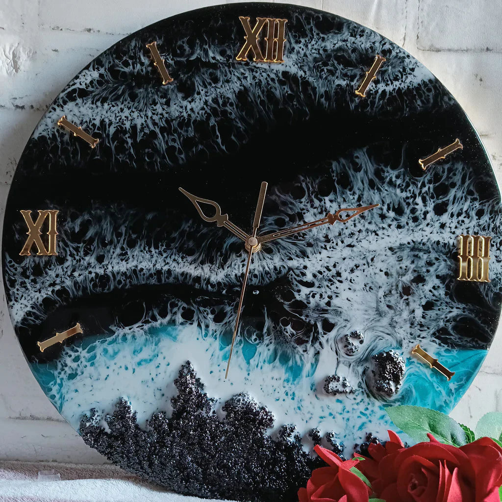 Mountain with Beach Epoxy Resin Wall Clock