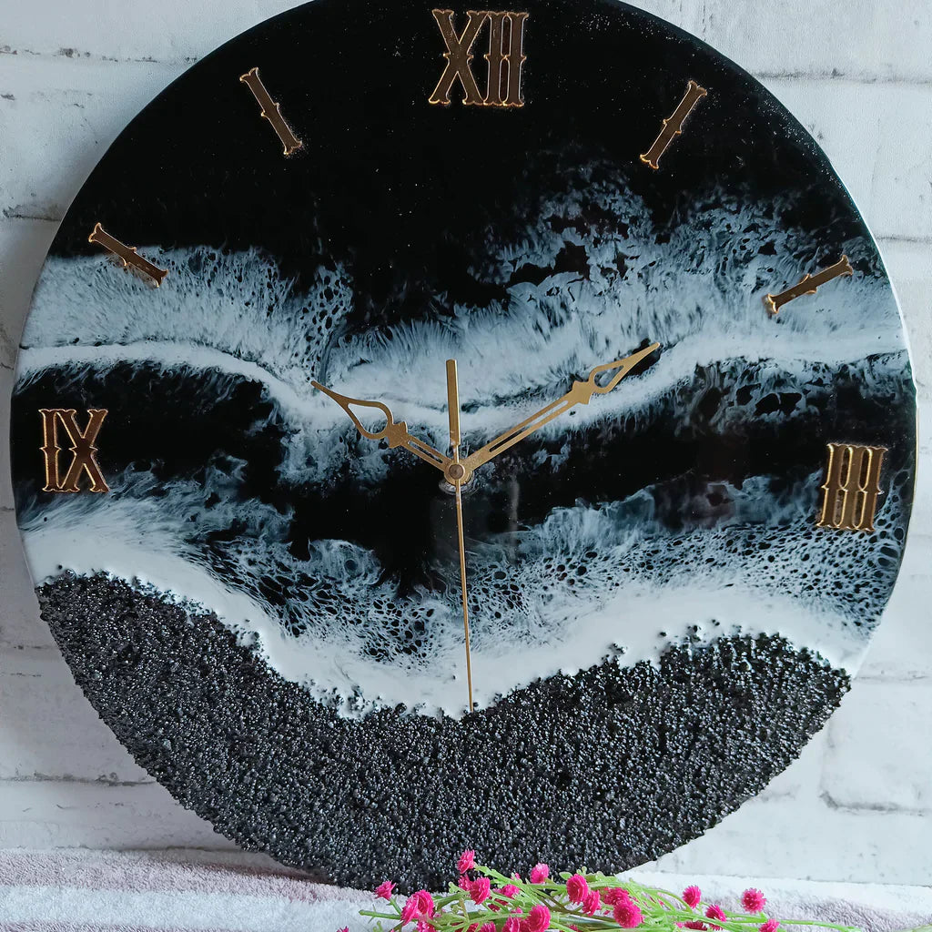 Pure Black Beach Epoxy Resin Wall Clock