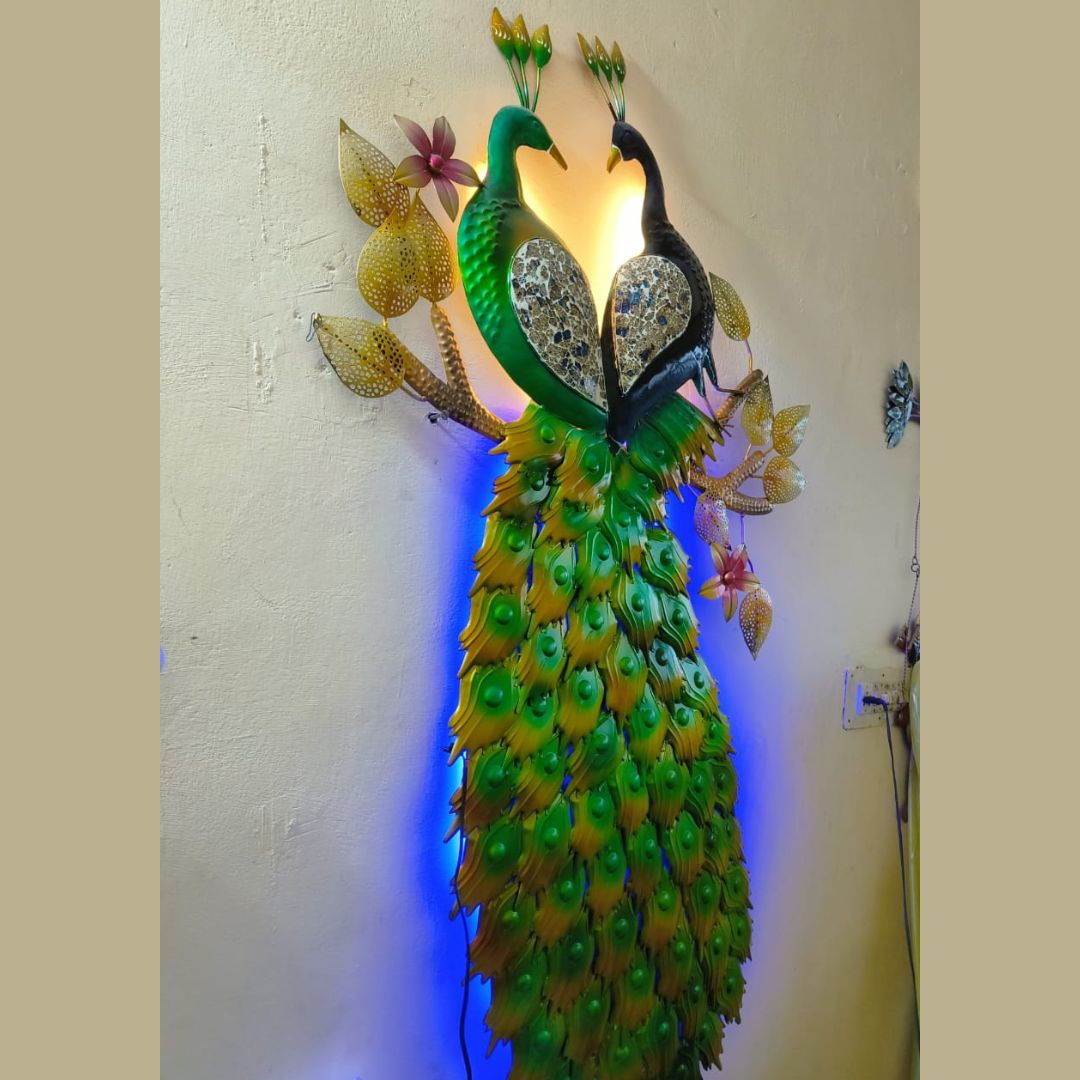 BIG DOUBLE PEACOCK WITH LED LIGHTS (3X5 FEET) - The First Decor